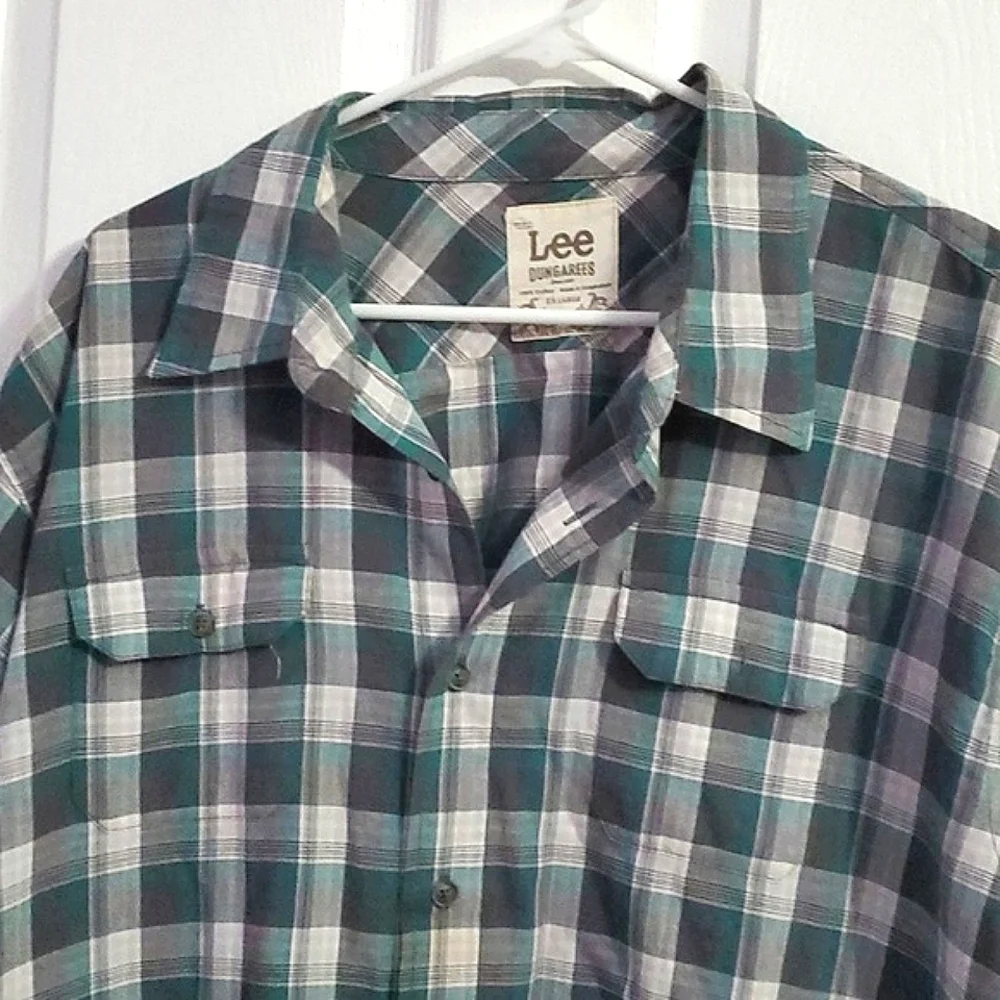 Lee Dungarees Green Plaid Short Sleeve Button Down Shirt Western Festival 2XL